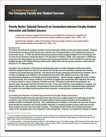 Faculty Matter: Selected Research on Connections between Faculty-Student Interaction and Student Success