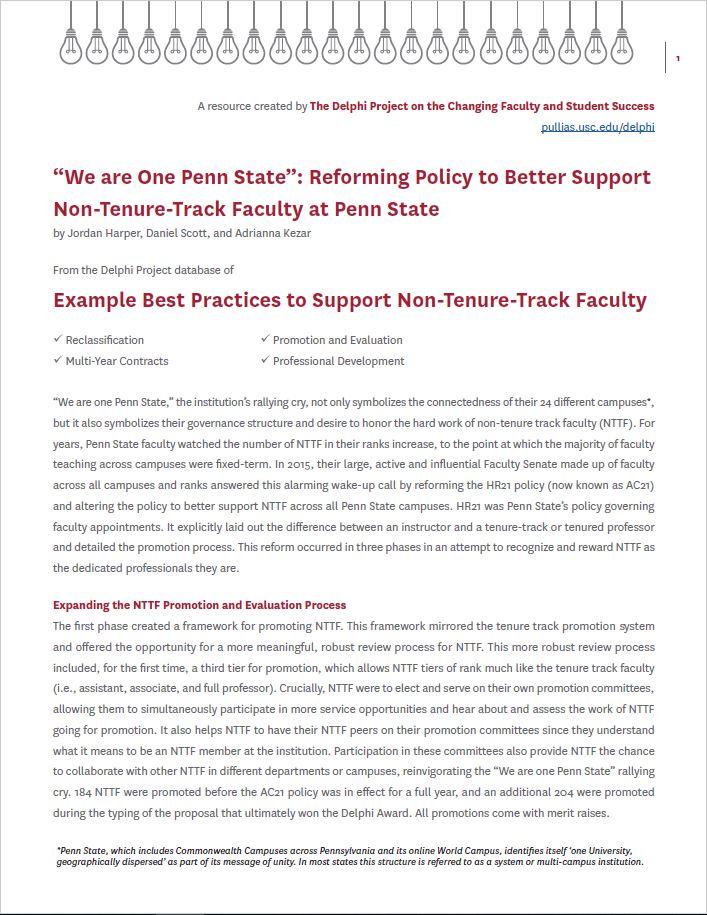 “We are One Penn State”: Reforming Policy to Better Support Non-Tenure-Track Faculty at Penn State