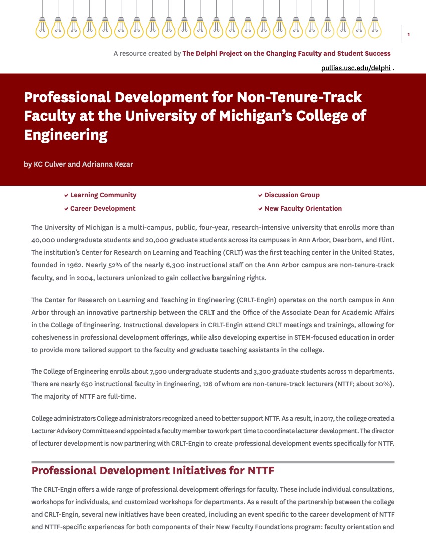 Professional Development for Non-Tenure-Track Faculty at the University of Michigan’s College of Engineering