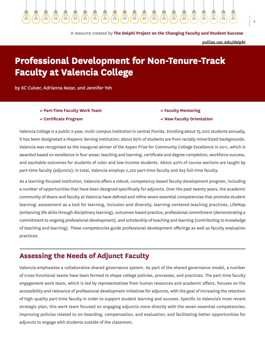 Professional Development for Non-Tenure-Track Faculty at Valencia College