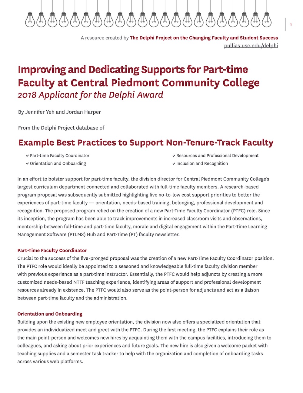 Improving and Dedicating Supports for Part-time Faculty at Central Piedmont Community College