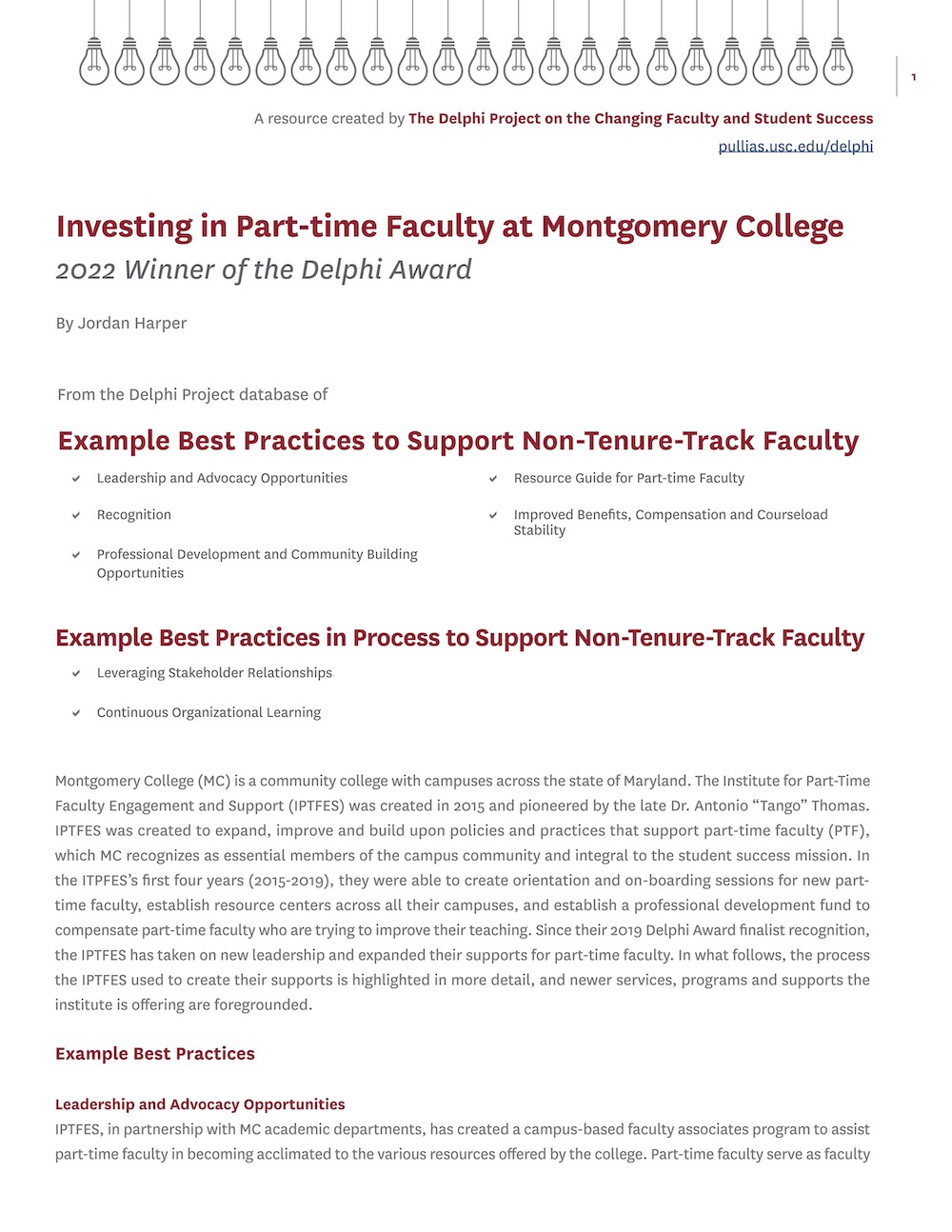 Investing in Part-time Faculty at Montgomery College